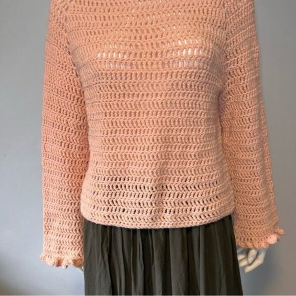Women's Hand Knitted Lose Knit Peach Sweater Size S - Picture 3 of 8